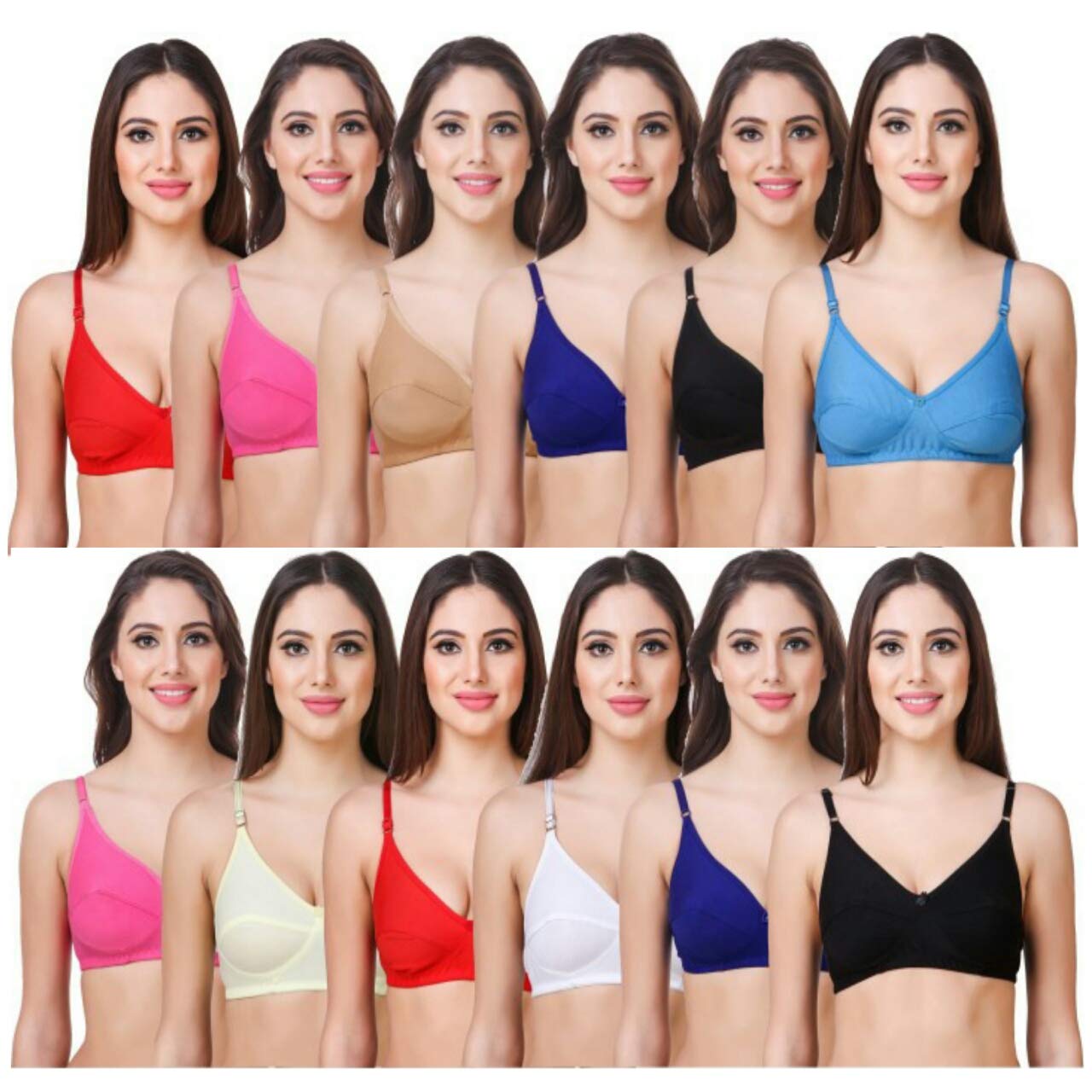 Women's Cotton Non-Padded Wired Full-Coverage Bra-Pack of ( 12
