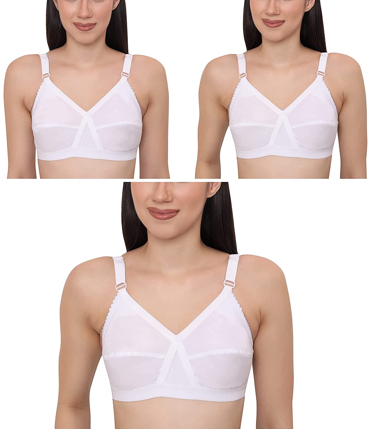 Collections Etc Cotton Bra - Underwire-Free with Lace Accents and Thick  Straps for Extra Support, White, 42C