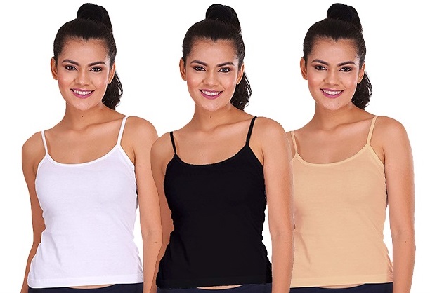pack of 3 cotton camisoles Black, White, Skin for girls and women By Beauty  Zone