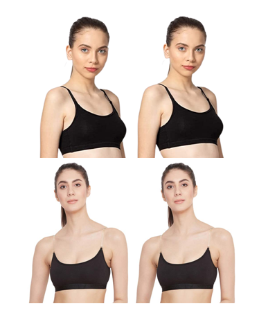 WOMEN'S COTTON SPORT BRA FOR GIRL'S BLACK SPORTY AND TRANSPARENT BLACK  SPORTY COMBO F( PACK OF 4)